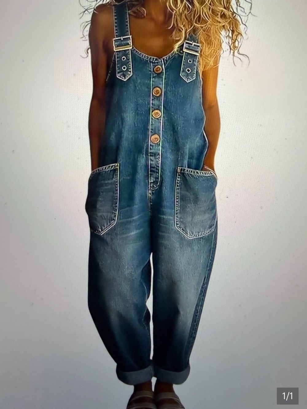 Denim Button- Front Wide-Leg Overalls - Blue - NWOT- Size L